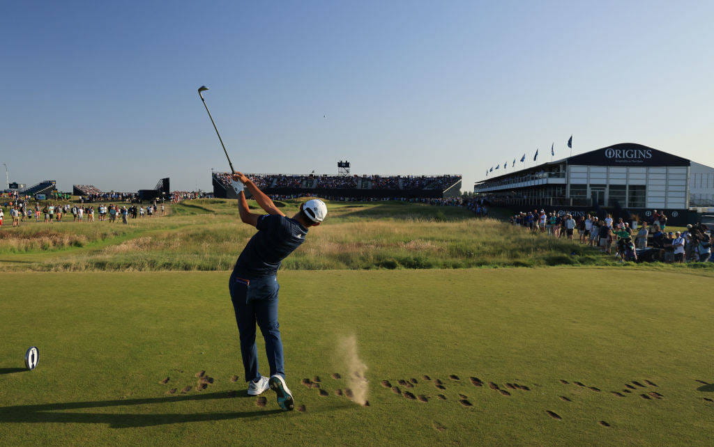 Collin Morikawa tees off at Royal St George's 16th hole